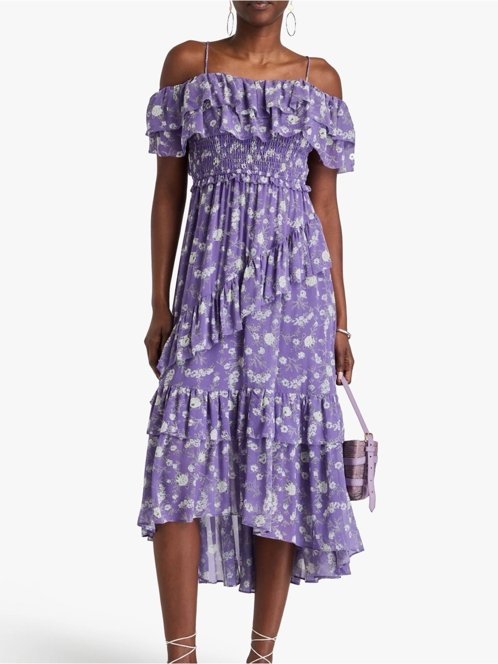 Ulla Johnson Penninah midi dress. Purple cold shoulder generous size 2